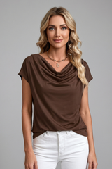 Savannah Draped Cowl Neck Short Sleeve Blouse