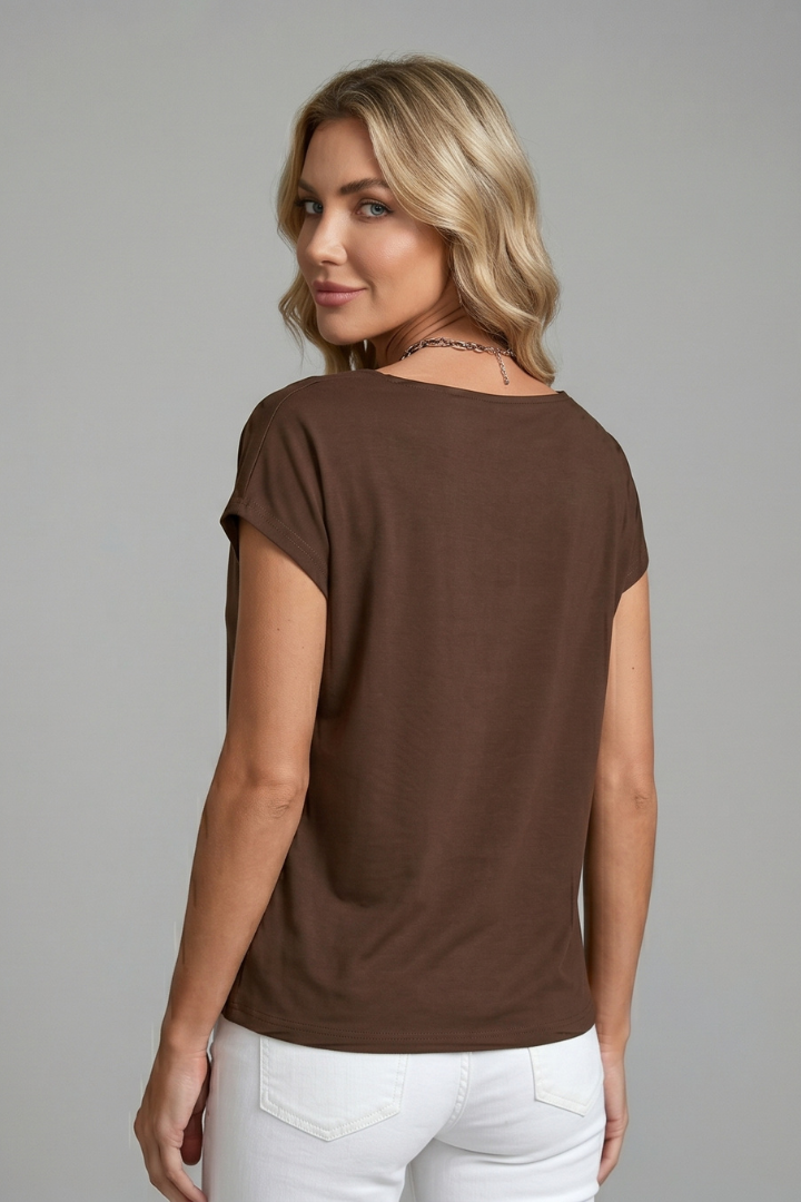 Savannah Draped Cowl Neck Short Sleeve Blouse