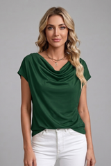 Savannah Draped Cowl Neck Short Sleeve Blouse