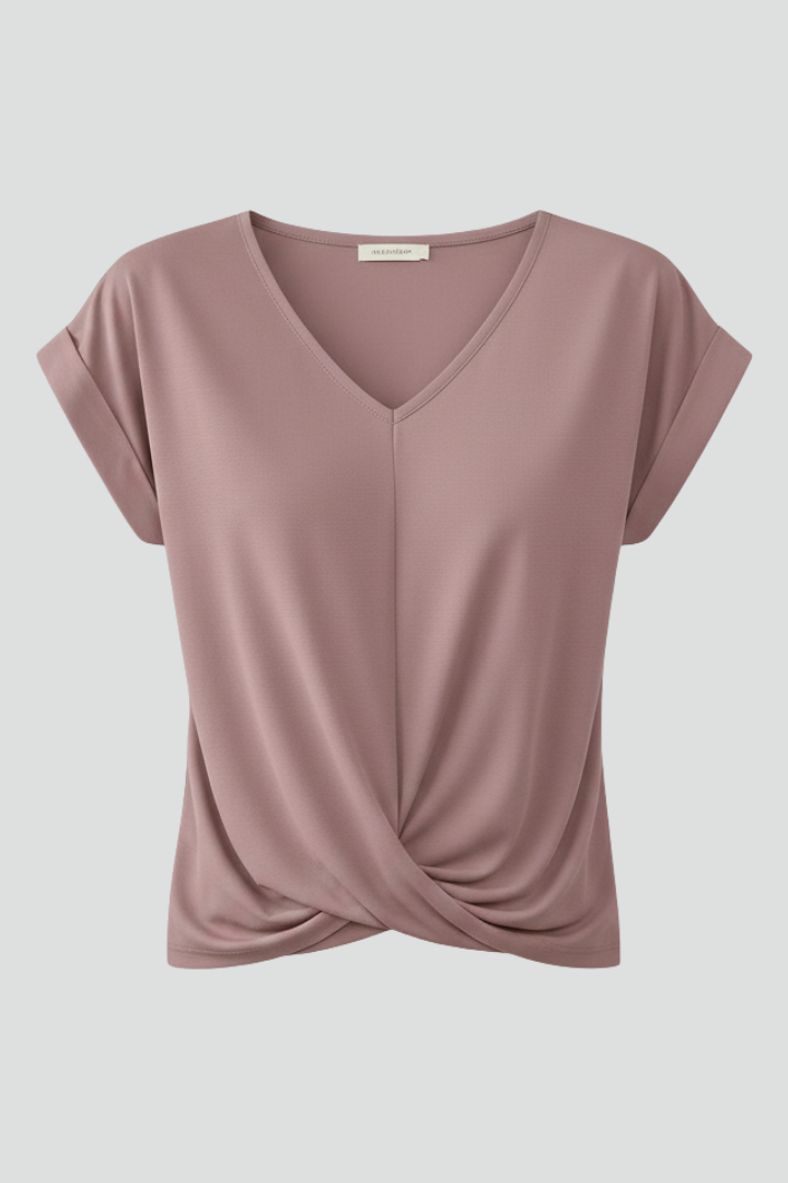 Relaxed V-Neck Short Sleeve Pull-On Blouse