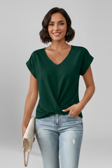 Relaxed V-Neck Short Sleeve Pull-On Blouse