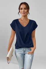 Relaxed V-Neck Short Sleeve Pull-On Blouse