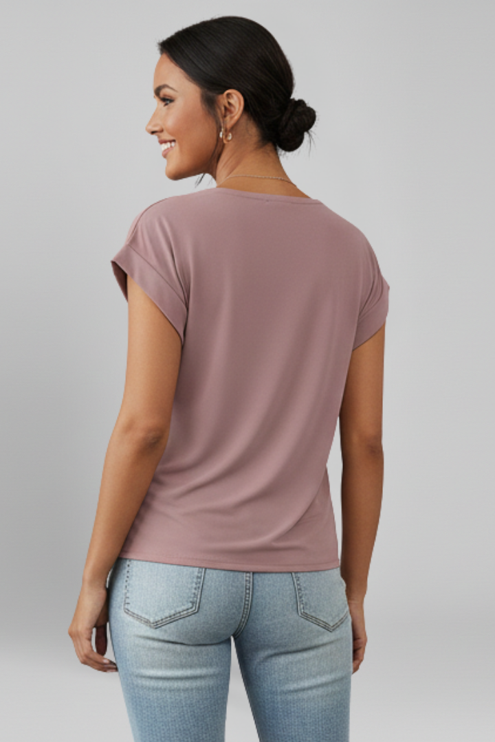Relaxed V-Neck Short Sleeve Pull-On Blouse