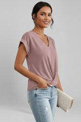 Relaxed V-Neck Short Sleeve Pull-On Blouse