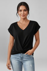 Relaxed V-Neck Short Sleeve Pull-On Blouse
