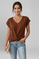 Relaxed V-Neck Short Sleeve Pull-On Blouse