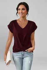 Relaxed V-Neck Short Sleeve Pull-On Blouse