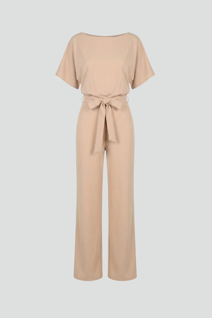 Carmel Belted Wide-Leg Short Sleeve Jumpsuit
