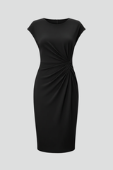 Capri Ruched-Waist Knee-Length Dress with Cap Sleeves