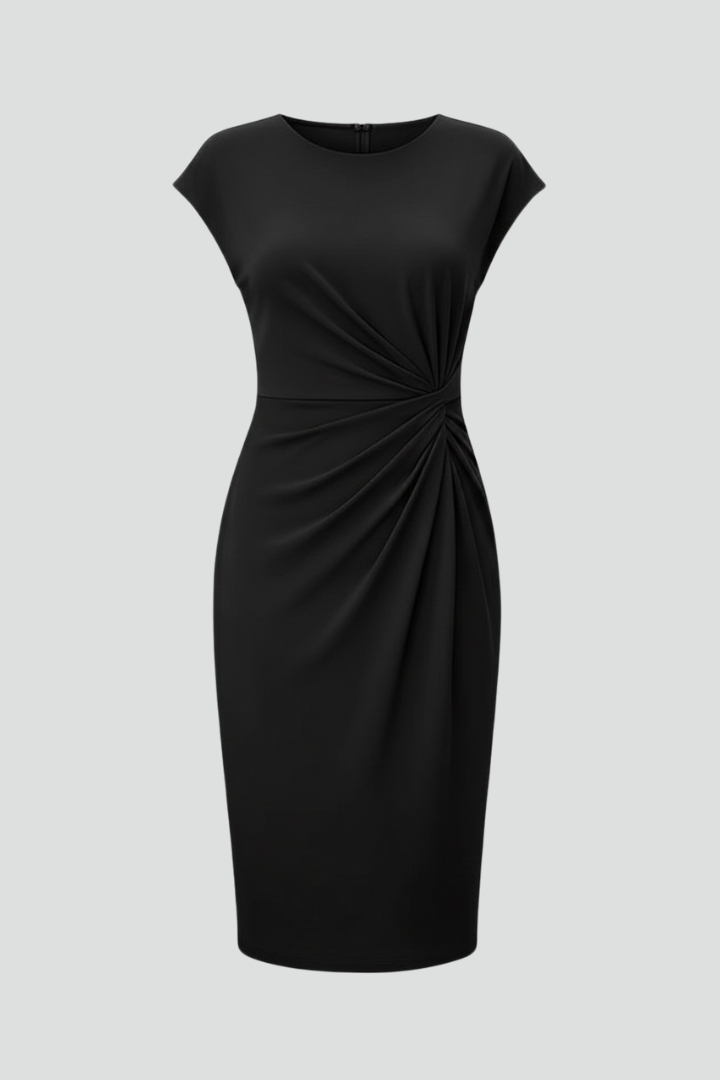 Capri Ruched-Waist Knee-Length Dress with Cap Sleeves