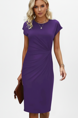 Capri Ruched-Waist Knee-Length Dress with Cap Sleeves