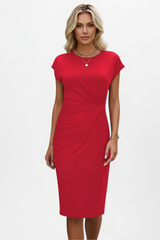 Capri Ruched-Waist Knee-Length Dress with Cap Sleeves
