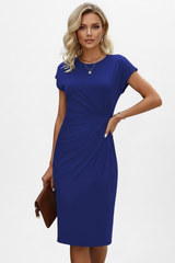 Capri Ruched-Waist Knee-Length Dress with Cap Sleeves