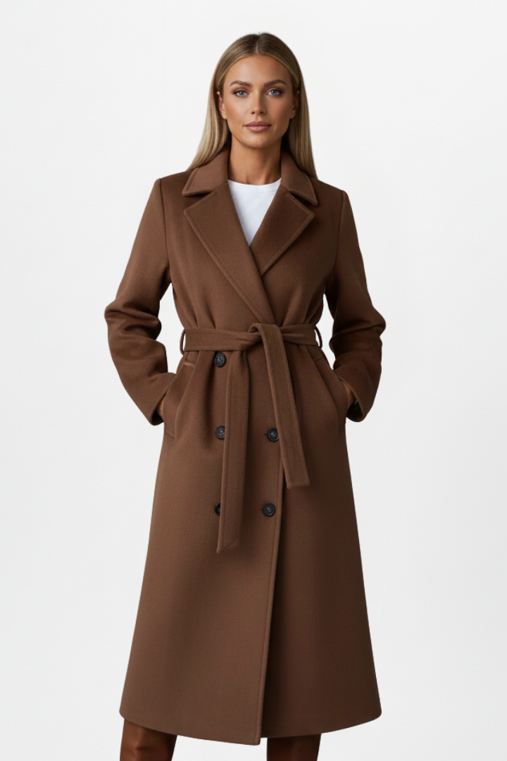 Aspen Belted Double-Breasted Long Coat
