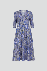 Printed V-Neck Midi Dress with Three-Quarter Sleeves