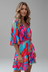 Montauk Batwing Sleeve Mini Dress with Waist Tie