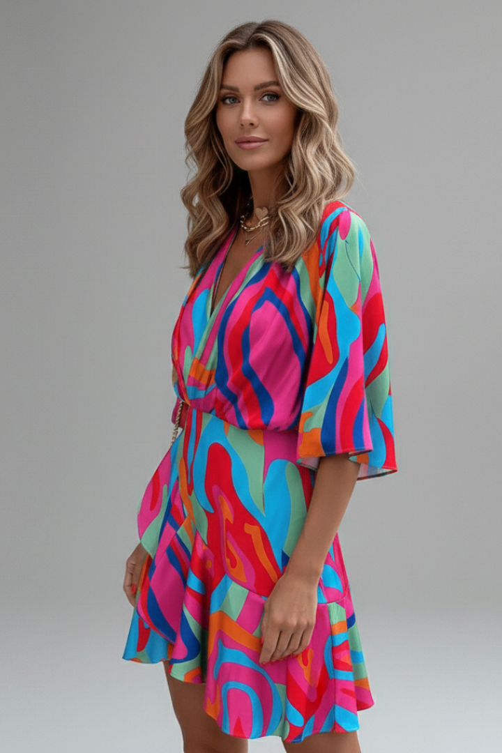 Montauk Batwing Sleeve Mini Dress with Waist Tie