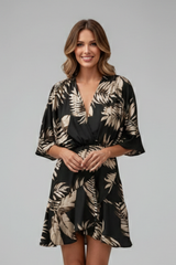 Montauk Batwing Sleeve Mini Dress with Waist Tie