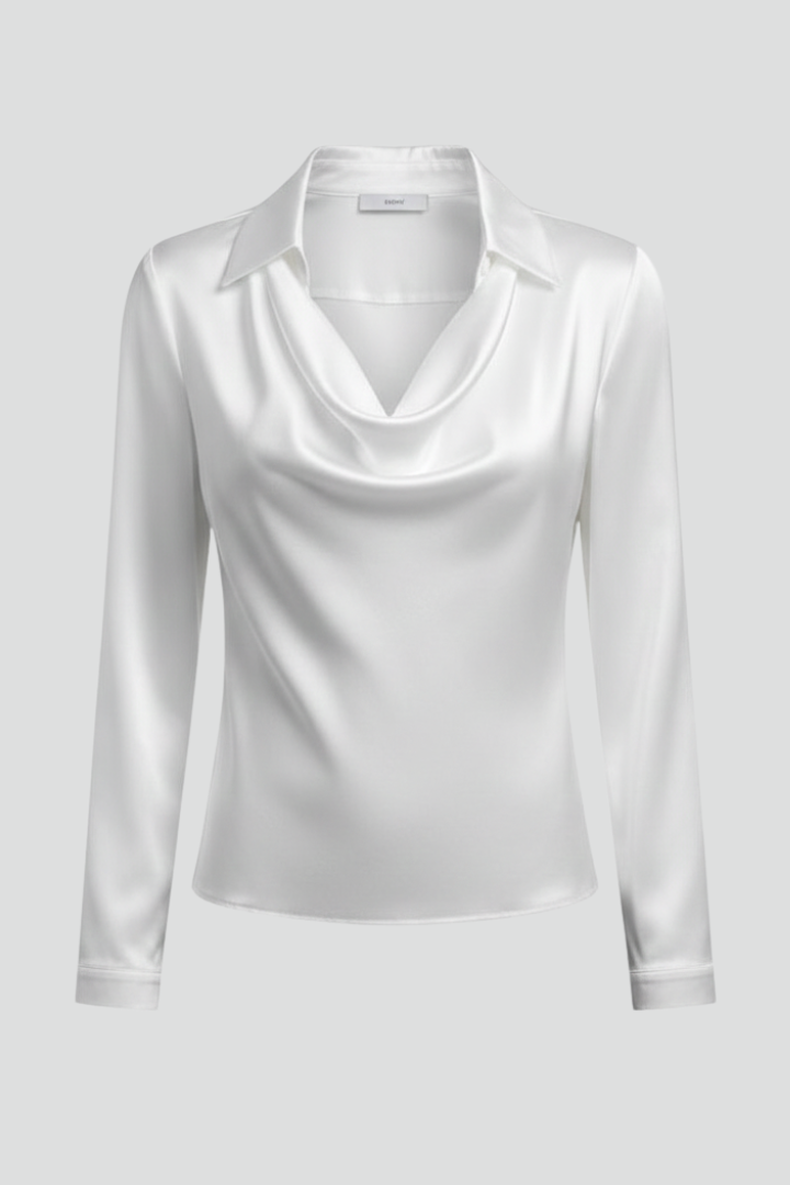 Charleston Satin Blouse with Draped Collar