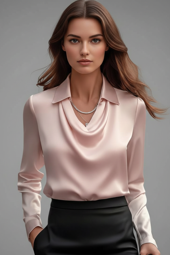 Charleston Satin Blouse with Draped Collar