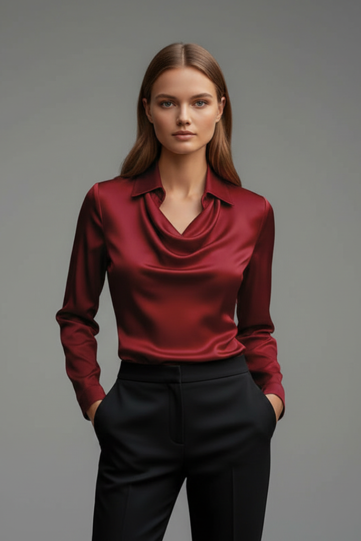 Charleston Satin Blouse with Draped Collar