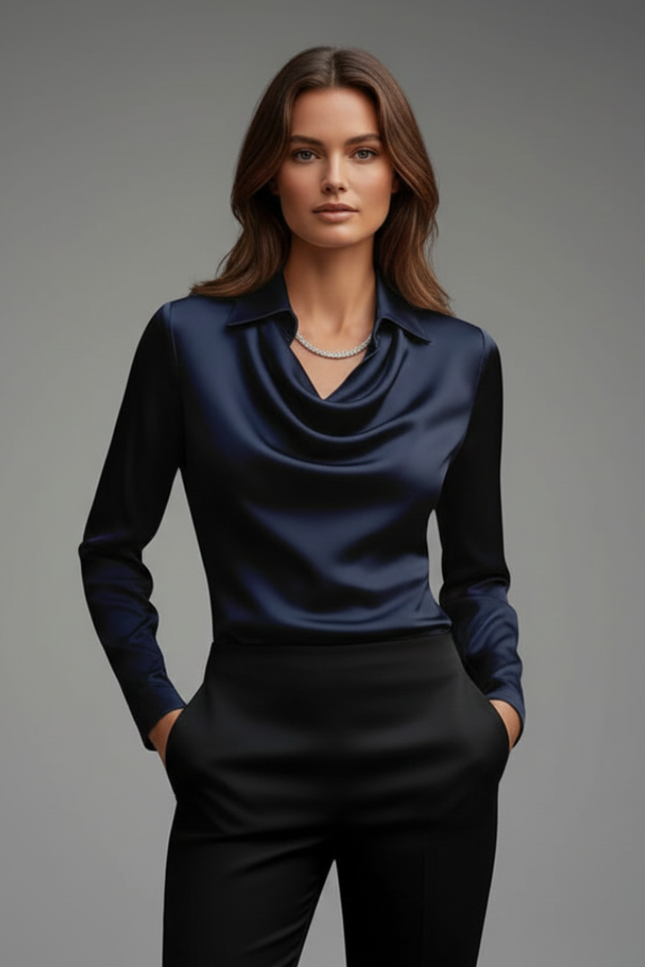 Charleston Satin Blouse with Draped Collar