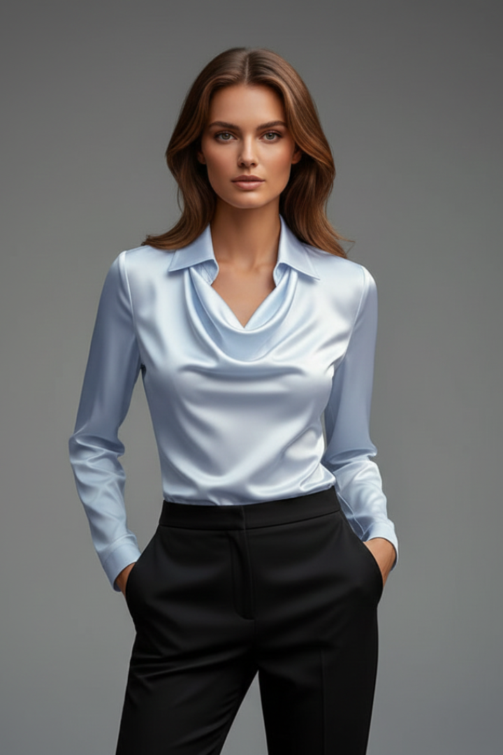 Charleston Satin Blouse with Draped Collar
