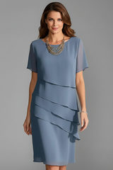 Laguna Layered-Front Short Sleeve Knee-Length Dress