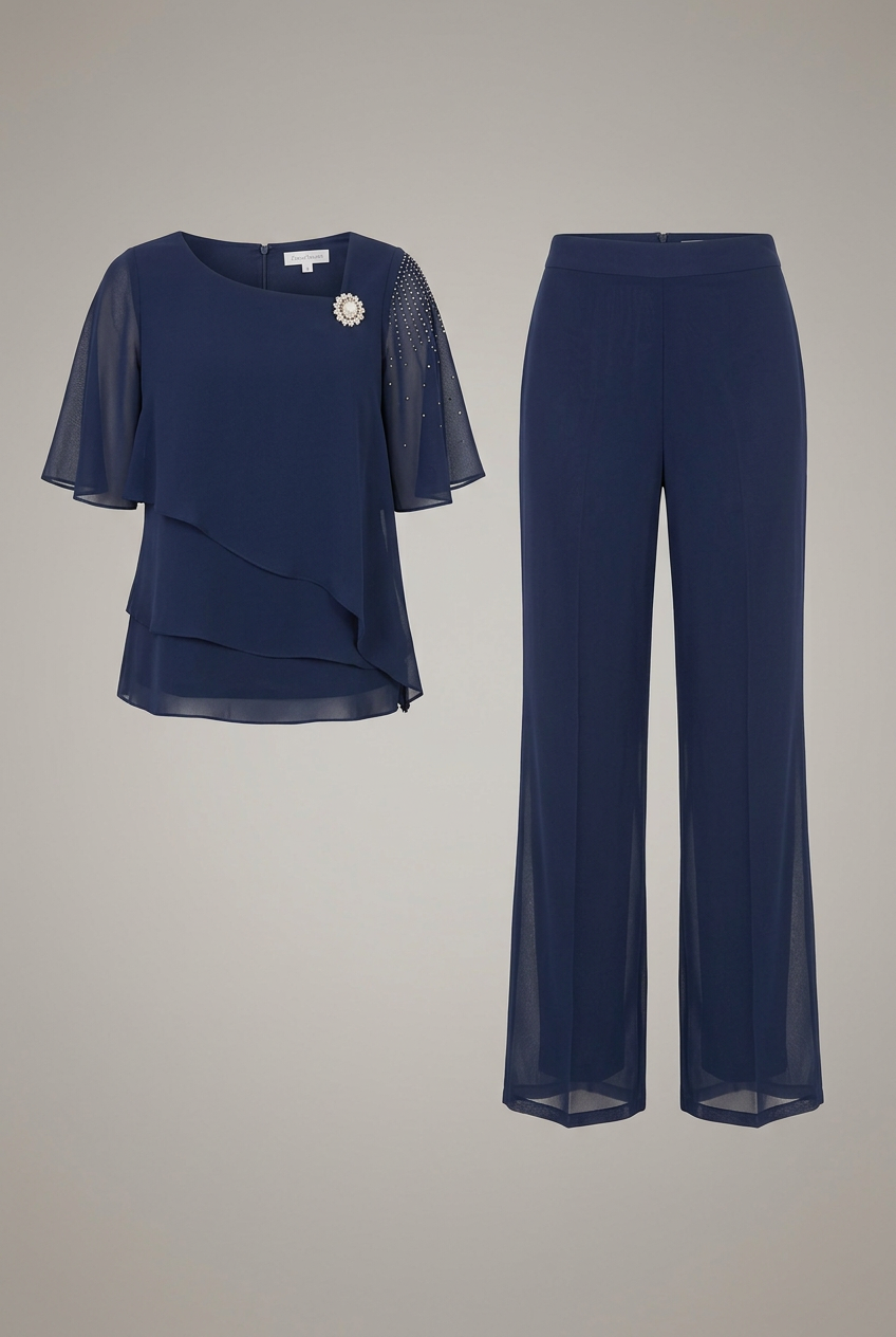 Hampton Layered Top and Straight-Leg Pants Set