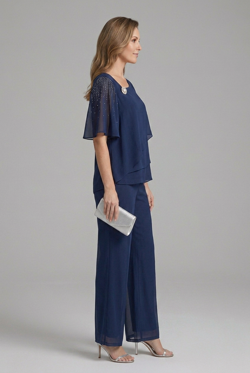 Hampton Layered Top and Straight-Leg Pants Set