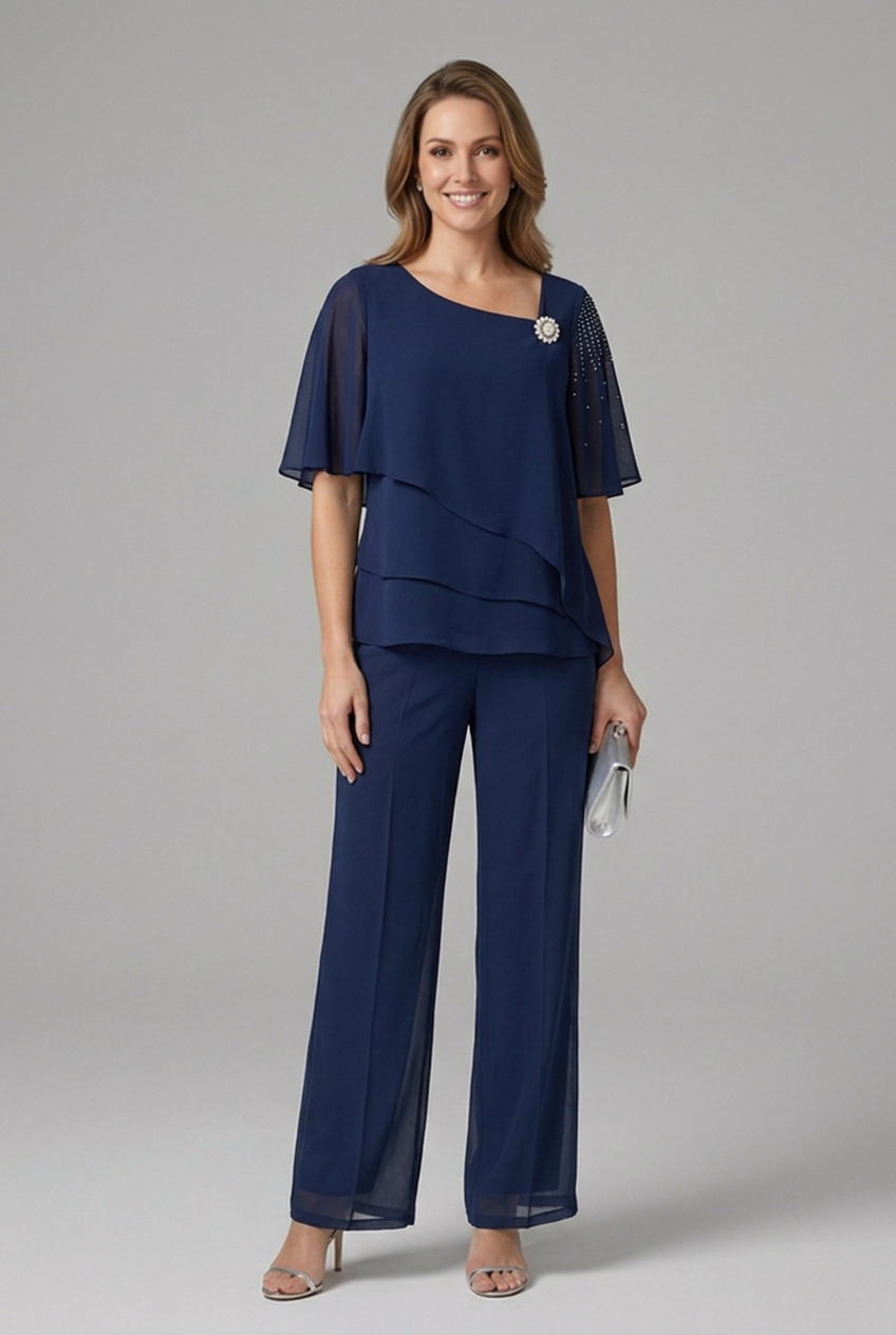 Hampton Layered Top and Straight-Leg Pants Set