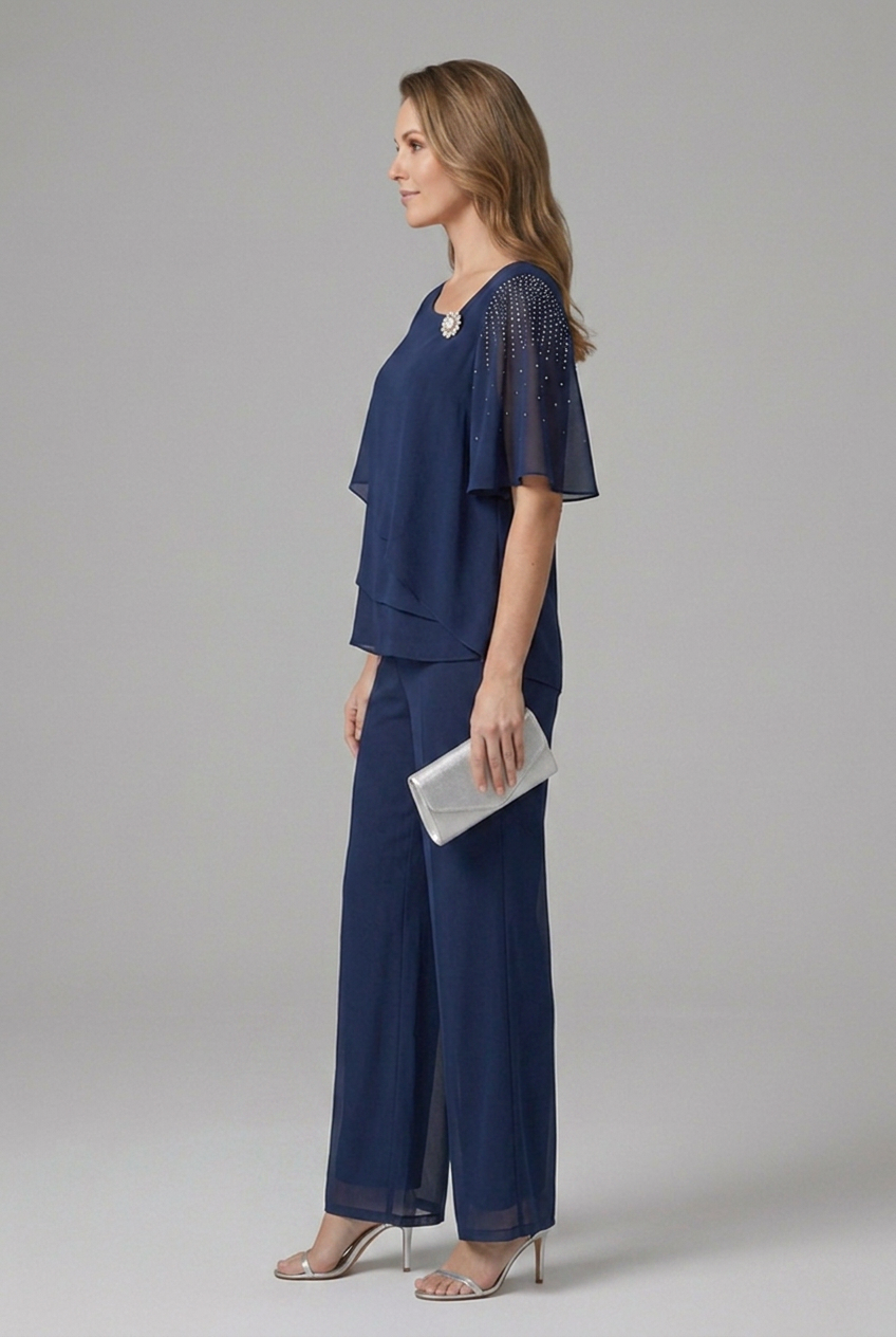 Hampton Layered Top and Straight-Leg Pants Set