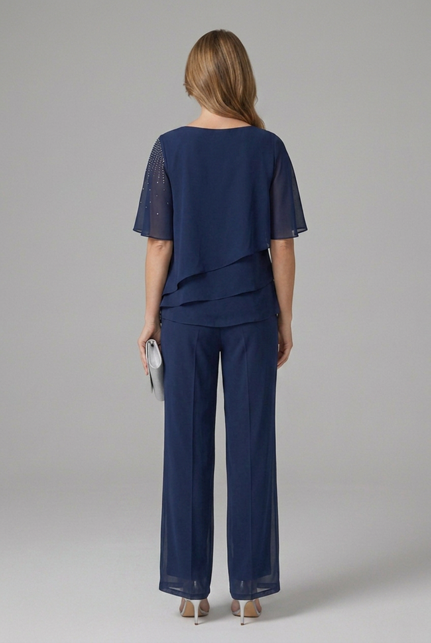 Hampton Layered Top and Straight-Leg Pants Set