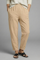 Elastic Waist Tapered Ankle Pants with Pockets