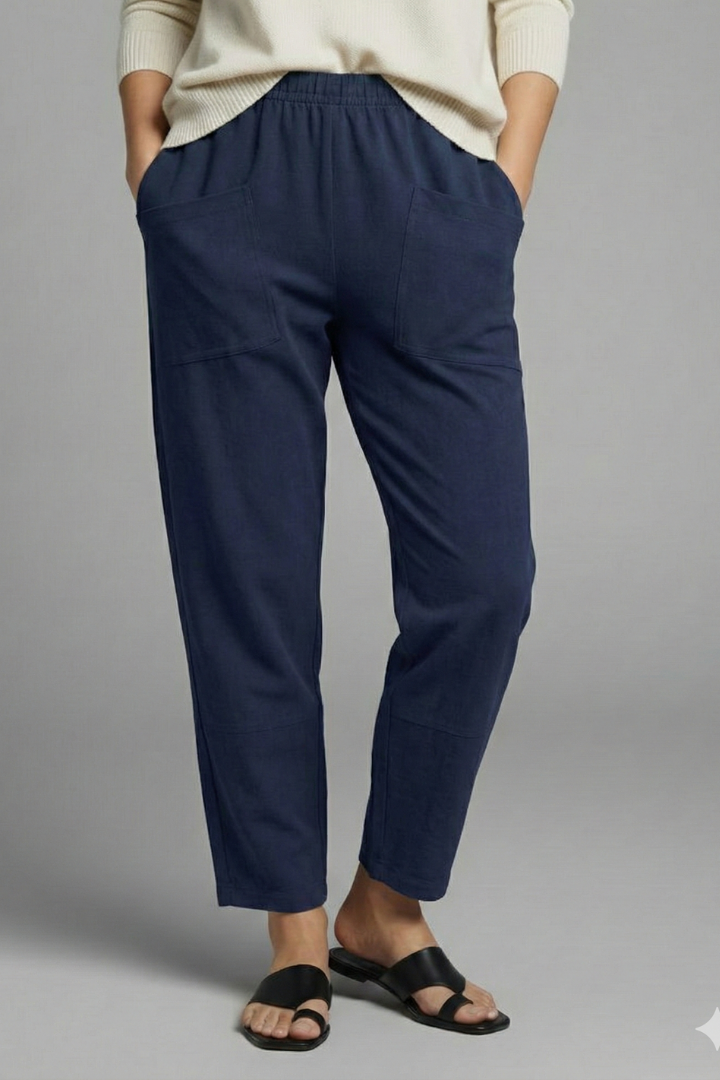 Elastic Waist Tapered Ankle Pants with Pockets