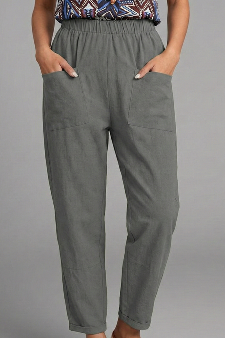 Elastic Waist Tapered Ankle Pants with Pockets