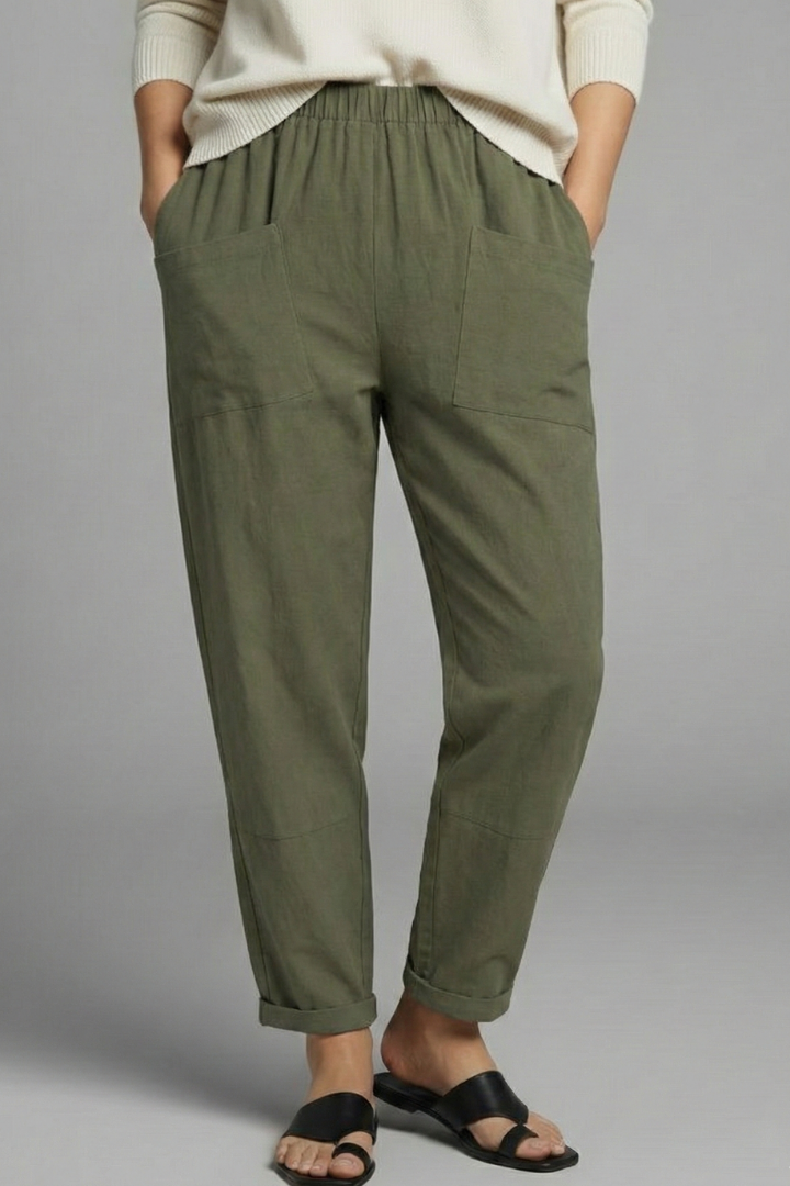 Elastic Waist Tapered Ankle Pants with Pockets