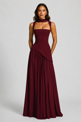 Sculpted Satin-Feel Draped Maxi Dress with Side Slit