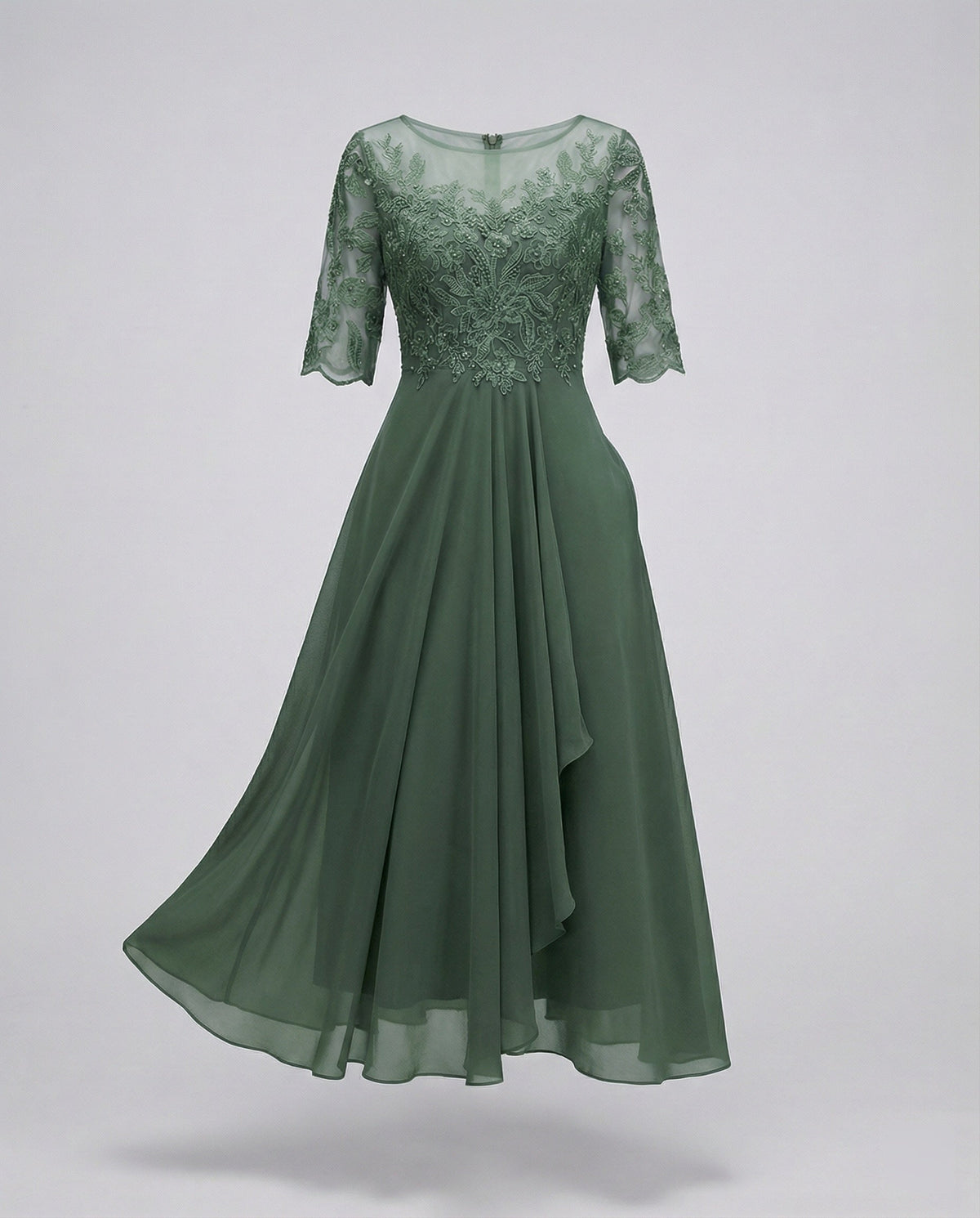 Meadow Embroidered Tiered Midi Dress with 3/4 Sleeves