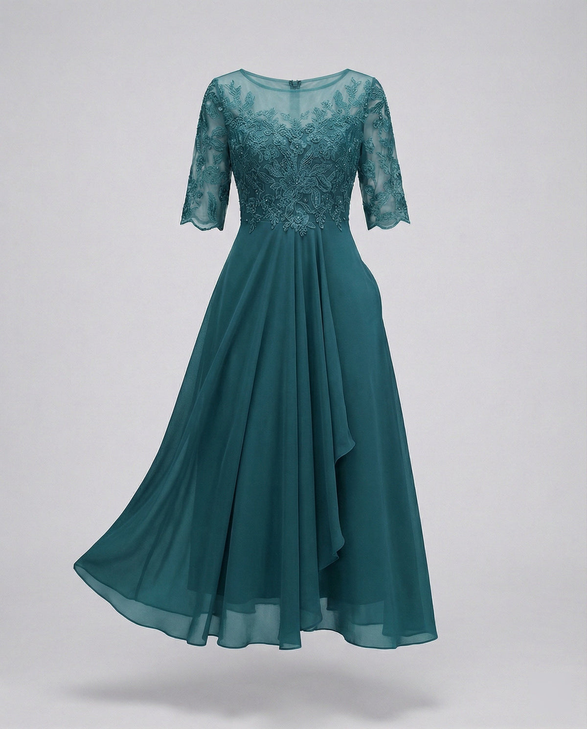 Meadow Embroidered Tiered Midi Dress with 3/4 Sleeves
