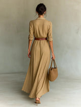 Hudson Belted Ruched Maxi Shirt Dress with Long Sleeves