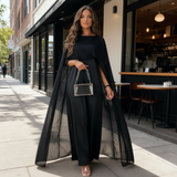 Solano Satin Cape Maxi Dress with Boat Neck