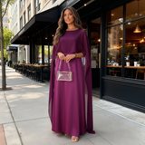 Solano Satin Cape Maxi Dress with Boat Neck