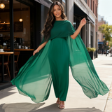 Solano Satin Cape Maxi Dress with Boat Neck