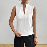 Striped Sleeveless Stand Collar Top