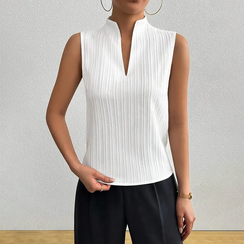 Striped Sleeveless Stand Collar Top