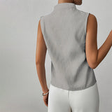 Striped Sleeveless Stand Collar Top