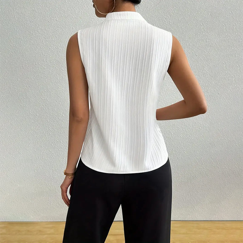 Striped Sleeveless Stand Collar Top