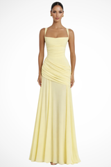 Berkshire Square Neck Ruched Maxi Dress with Draped Skirt