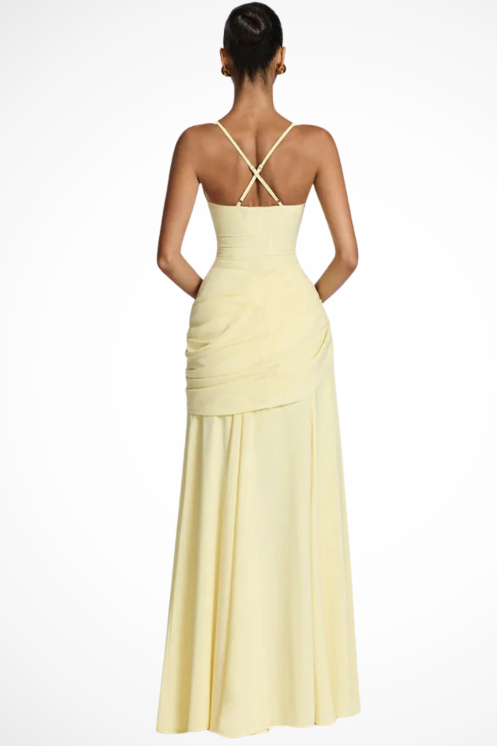 Berkshire Square Neck Ruched Maxi Dress with Draped Skirt